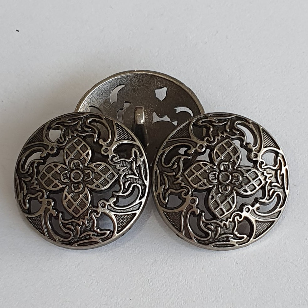 Antiqued Silver Metal Buttons - Shank - 35mm - Large Metal Silver Button  98422